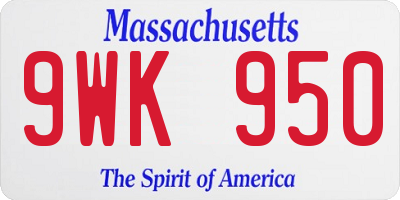 MA license plate 9WK950