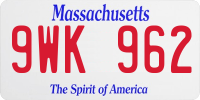 MA license plate 9WK962