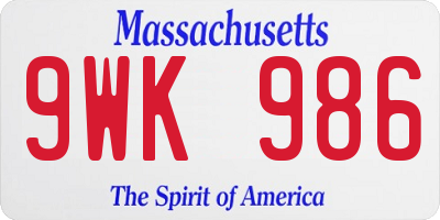 MA license plate 9WK986