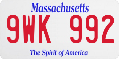MA license plate 9WK992