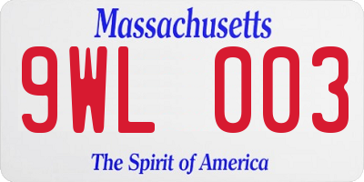MA license plate 9WL003