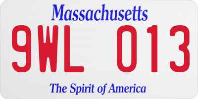 MA license plate 9WL013