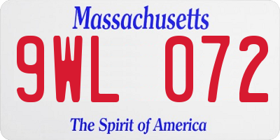 MA license plate 9WL072