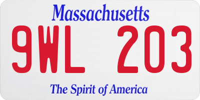 MA license plate 9WL203