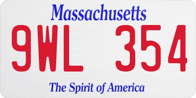 MA license plate 9WL354