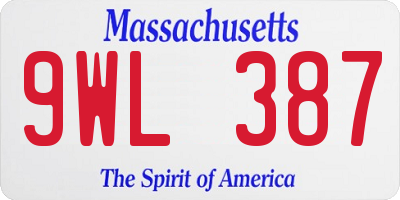 MA license plate 9WL387