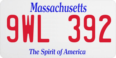 MA license plate 9WL392