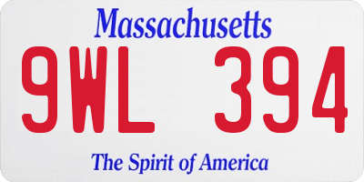 MA license plate 9WL394