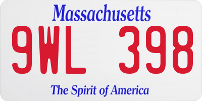MA license plate 9WL398