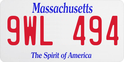 MA license plate 9WL494