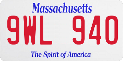 MA license plate 9WL940
