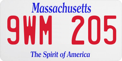 MA license plate 9WM205