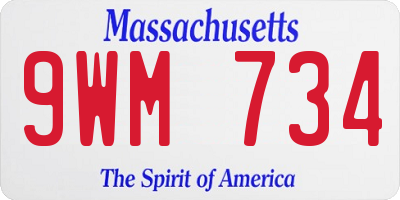 MA license plate 9WM734