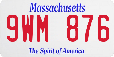 MA license plate 9WM876