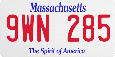 MA license plate 9WN285