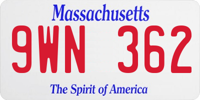 MA license plate 9WN362