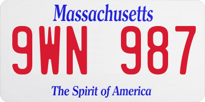 MA license plate 9WN987