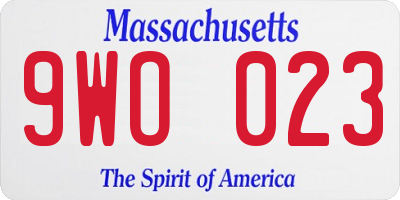 MA license plate 9WO023