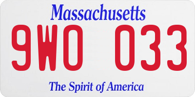 MA license plate 9WO033