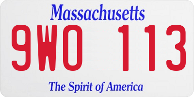 MA license plate 9WO113