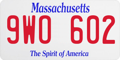 MA license plate 9WO602