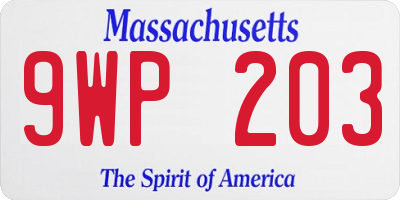MA license plate 9WP203