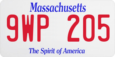 MA license plate 9WP205
