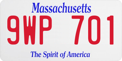MA license plate 9WP701
