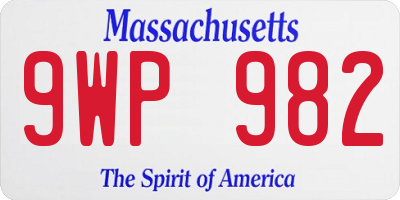 MA license plate 9WP982