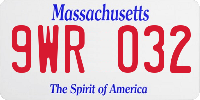 MA license plate 9WR032
