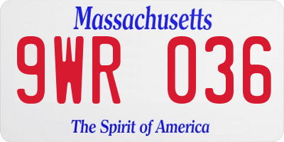 MA license plate 9WR036