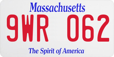 MA license plate 9WR062