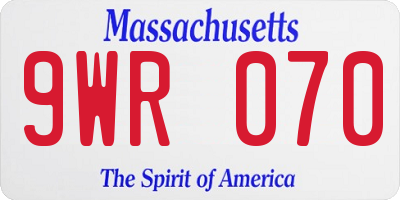 MA license plate 9WR070