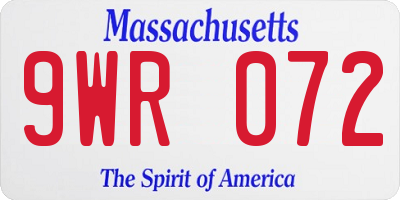 MA license plate 9WR072