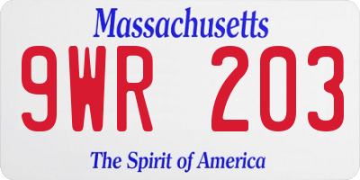 MA license plate 9WR203