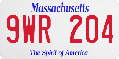MA license plate 9WR204