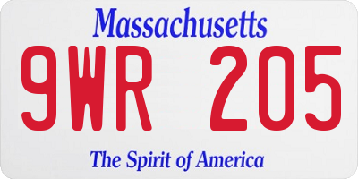 MA license plate 9WR205