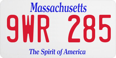 MA license plate 9WR285