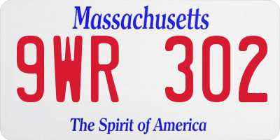 MA license plate 9WR302