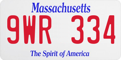 MA license plate 9WR334