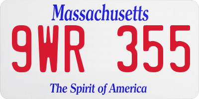 MA license plate 9WR355