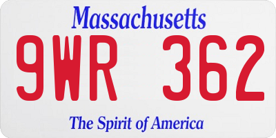 MA license plate 9WR362