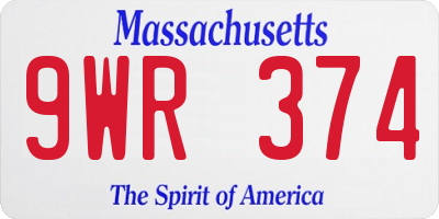 MA license plate 9WR374