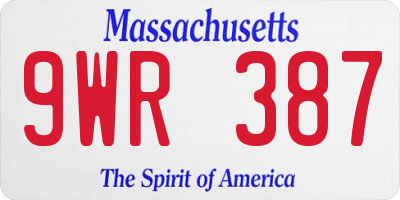MA license plate 9WR387