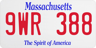 MA license plate 9WR388