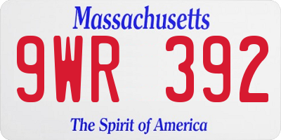 MA license plate 9WR392