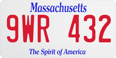 MA license plate 9WR432