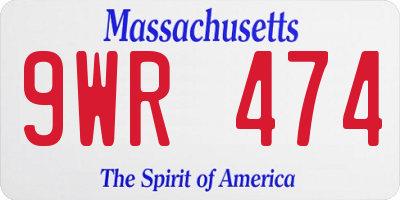 MA license plate 9WR474