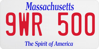 MA license plate 9WR500