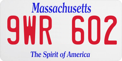 MA license plate 9WR602